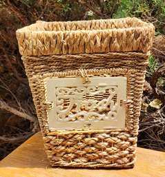 Contemporary Woven Wicker Rattan Waste Trash Basket