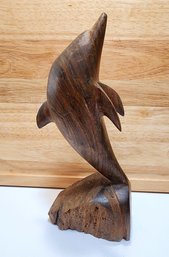 Vintage Hand Carved Wooden Dolphin Fine Art Sculpture