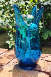 Vintage Blue Art Glass Vase With Assortment Of Glass Selections