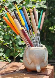 Vintage Assortment Of Fondue Sticks With Ceramic Elephant Cup