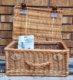 Vintage Wicker Picnic Basket With Picnic Essentials