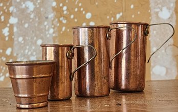 Vintage Set Of (4) Copper Barware Essentials