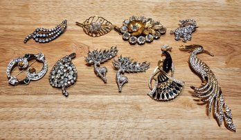 #JB198 Beautiful Assortment Of Vintage Costume Jewelry Brooches Clear Rhinestone