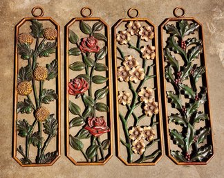 (4) Vintage Mid Century Modern Wall Accent Floral Theme Cast Metal Selections