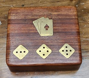 Vintage Wood And Brass Inlay Playing Card Set