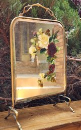 Vintage Brass Frame Beveled Glass Tabletop Vanity Mirror