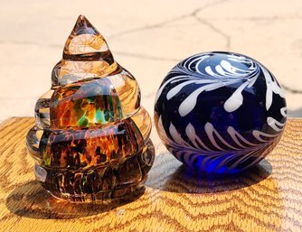 (2) Handmade ART GLASS Paperweight Sculpture Creations