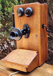 Vintage Solid Wood Rotary Telephone