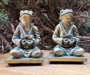 Vintage ZEN FROG Pair Of Ceramic Bookends