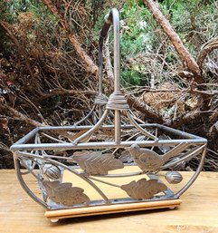 Vintage Metal And Wooden Leaf Theme Decor Basket