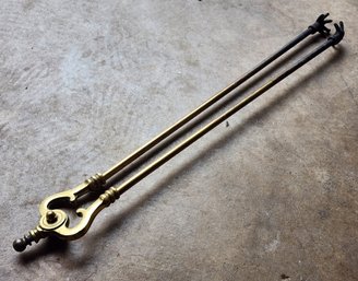 Vintage Brass Fireplace Grabber Tongs