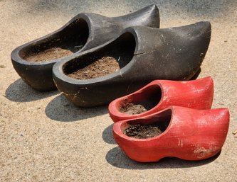 (2) Vintage Clog Style Wooden Planters