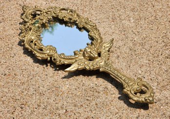 Vintage Brass Vanity Accessory Hand Mirror