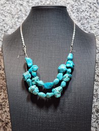 JB310 Gorgeous Vintage String Of Raw Turquoise Stones Necklace