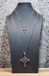 JB329 (2) Vintage Sterling Silver Necklace And Pendant Cross Religious Selections