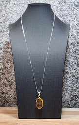 JB330 Vintage Sterling Silver Necklace With Pendant And Citrine Tone Stone Accent