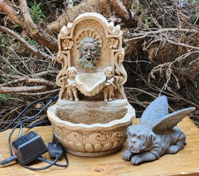 Gothic Style Household Water Fountain Feature With Protective Dog Guardian