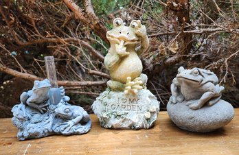 (3) Frog Theme Yard Lawn And Garden Decor Figures HIDDEN KEY