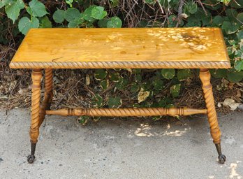 Antique Wooden Spindle Leg Bench With Claw Foot Accents