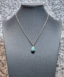 JB345 Vintage 14k ITALY Yellow Gold Necklace With Teardrop Natural Mint Julep Turquoise Stone