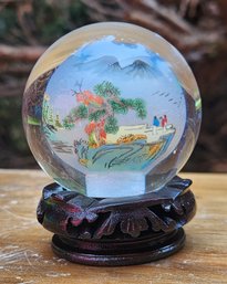 Vintage Chinese Reverse Hand Painted Glass Globe Display