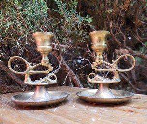 (2) Vintage Brass Chamber Style Candlestick Holders