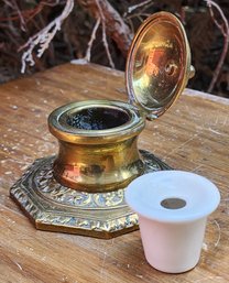 Beautiful Antique Brass Inkwell