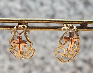 JB363 Vintage 14k Yellow Gold Earring Cross Religious