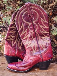 Vintage Pair Of Ladies Red Leather Cowboy Boots