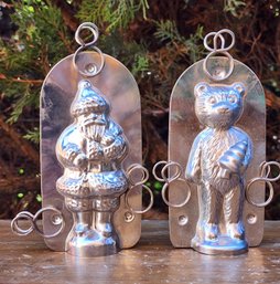 (2) Vintage Metal Christmas Holiday Chocolate Baking Molds