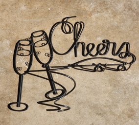 Vintage Metal 'CHEERS' Wine Glass Holder Wall Accent Decor