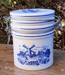 Vintage Ceramic Delft Blue Style Storage Canister