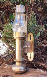 Vintage Wall Mounted Brass Base Candlestick Holder With Clear Globe