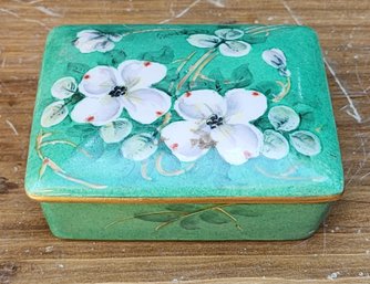 Vintage STOUFFER FINE CHINA Handpainted Floral Theme Jewelry Trinket Porcelain Box