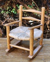 Vintage Wooden Rattan Wicker Doll Rocking Chair