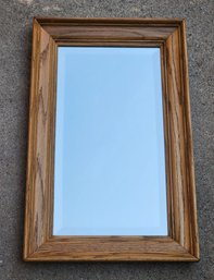 Vintage Wood Framed Mirror With Beveled Glass Accent