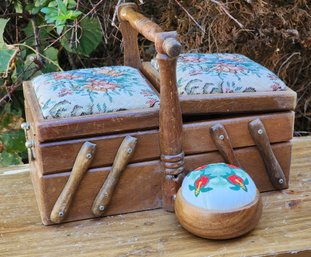 Vintage Folding Sewing Storage Basket With Handle