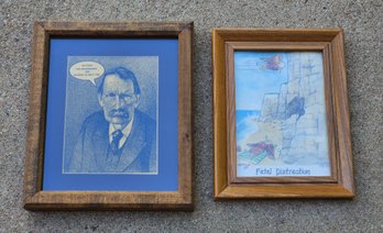 (2) Vintage Wall Accent Framed Selections Funny Theme