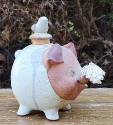 Vintage Pig Oil Lamp Stoneware