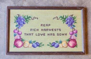 Vintage Handmade Folk Art Framed Needlepoint Inspirational Wall Accent