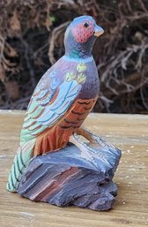 Vintage Handmade Carved Stone Folk Art Handpainted Bird Sculpture Figure