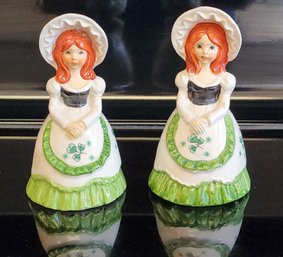 Vintage Irish Themed Handpainted Ceramic Salt And Pepper Shaker Set@