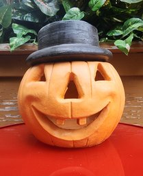 Vintage Ceramic Pumpkin With Black Top Hat Halloween Decor Selection