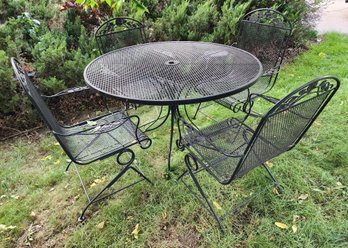 Vintage Black Metal Patio Table And Chair Set