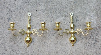 Vintage Pair Or Brass Hanging Wall Accent Candle Holders