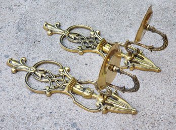 #2 Vintage Pair Or Brass Hanging Wall Accent Candle Holders