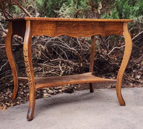 Vintage Solid Wood Tiger Oak Library Table