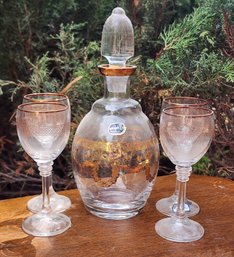 Vintage Made In Czech Republic BOHEMIA GLASS Decanter Barware Set