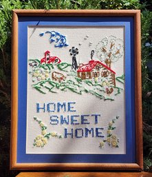 Vintage Framed HOME SWEET HOME Needlepoint Framed Wall Accent