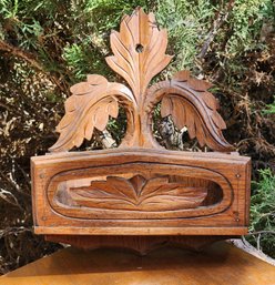 Vintage Carved Wood Hanging Organizer Pocket